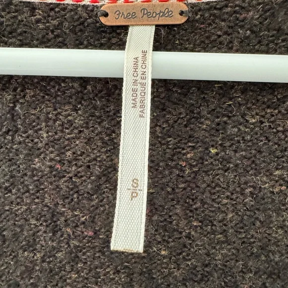 Free People Brown Wool Fringe Boho Western V-Neck Sweater Size S Oversized - Picture 4 of 5